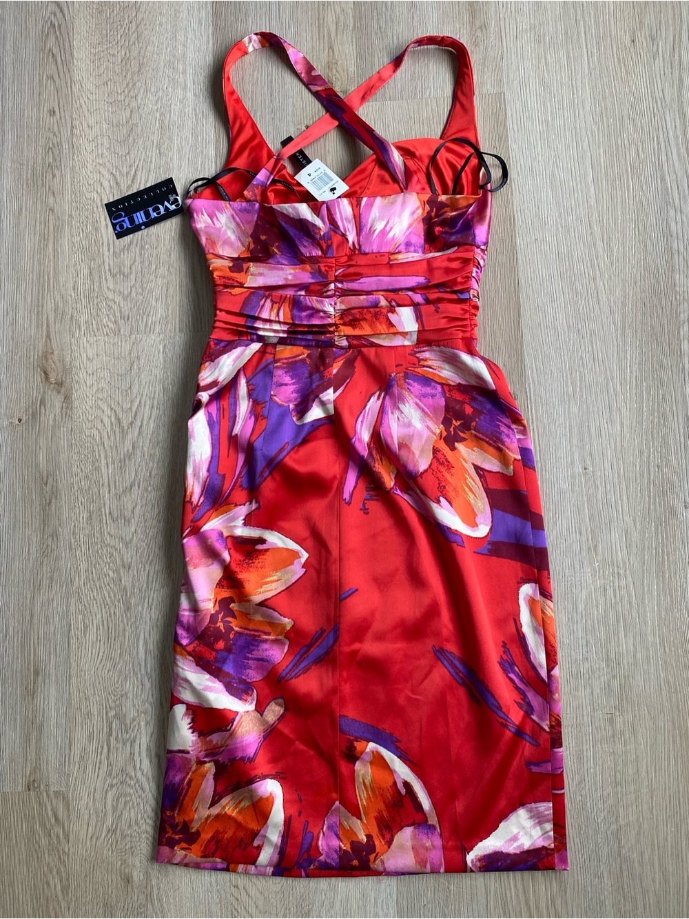 David Meister Silk Blend Floral Cocktail Dress NWT Red Pink Mini Party Dress - Picture 10 of 16